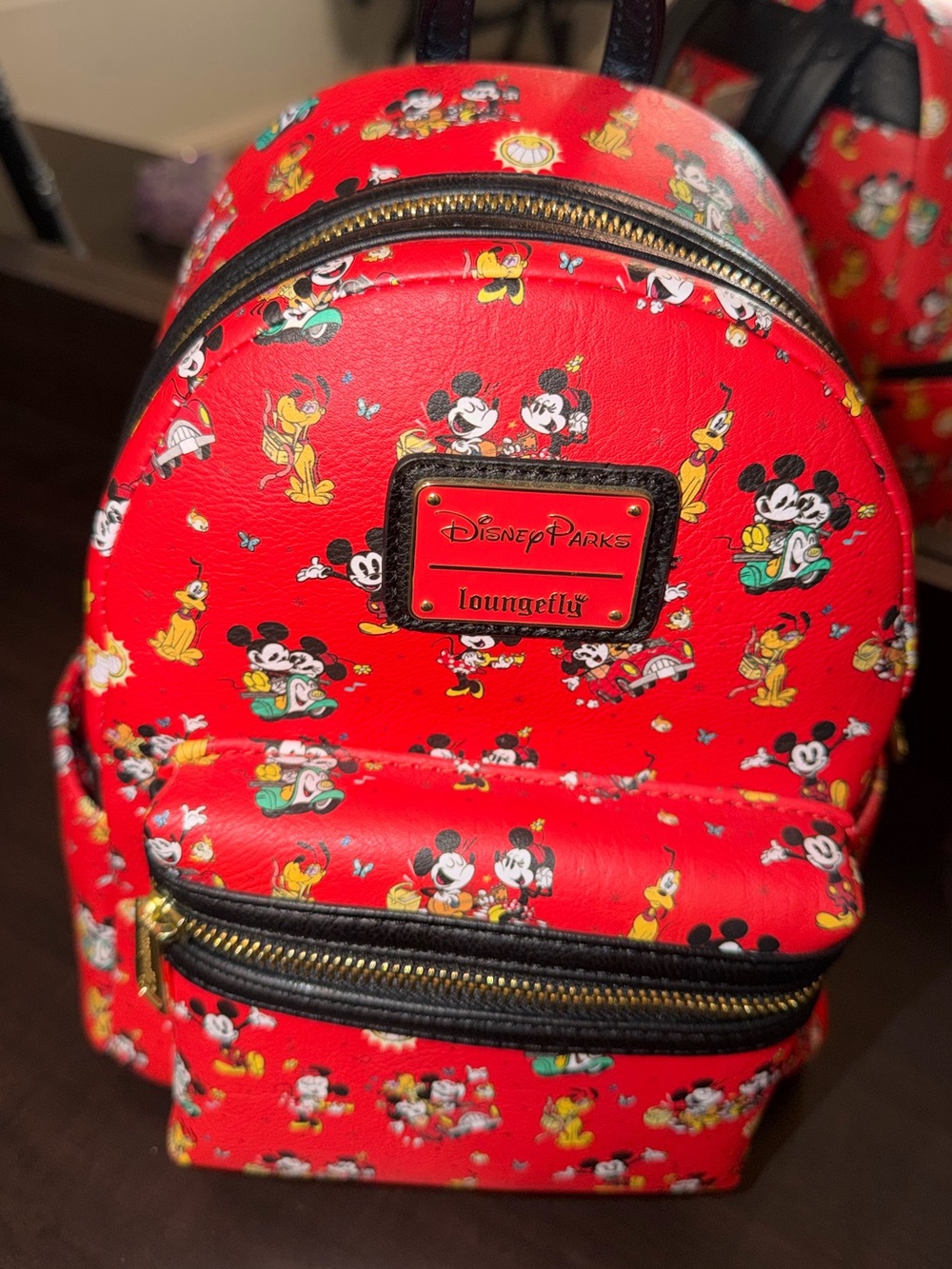 Disney Red Mickey & Friends Mini Backpack with Gold Accents - New